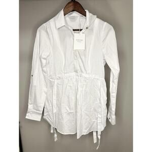 Seraphine White Cotton Drawstring Waist  Maternity Blouse Long Sleeve US 2